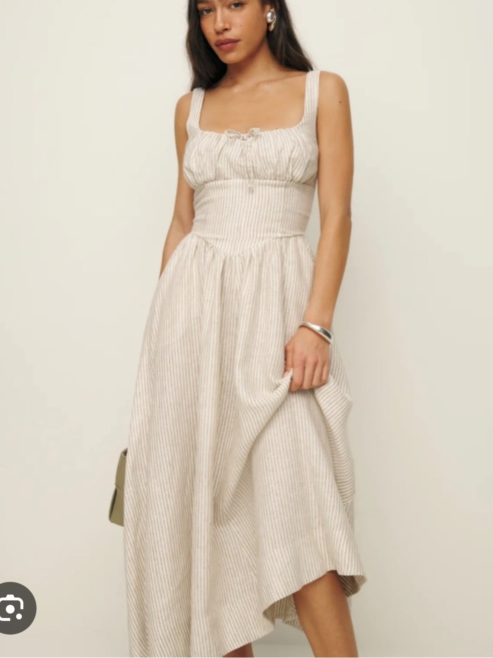 Reformation Cream Striped Linen Midi Dress